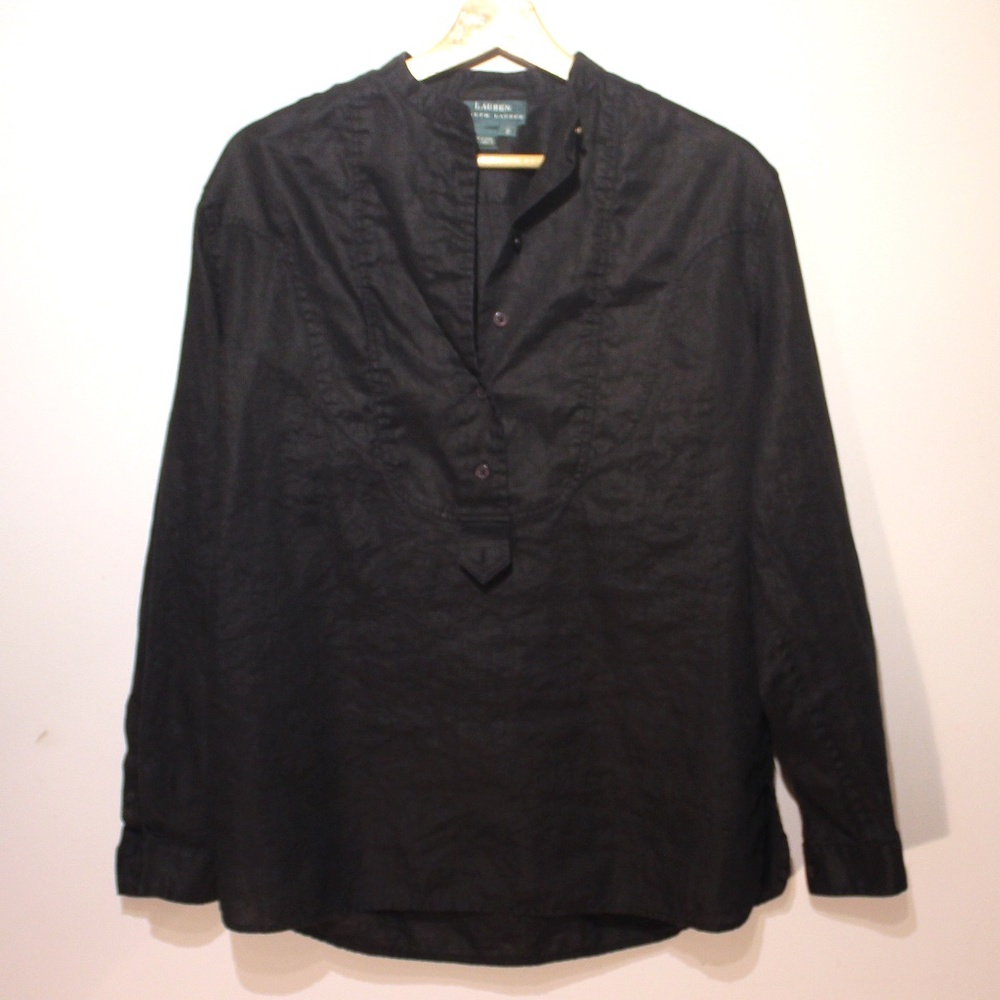 Lauren by Ralph Lauren 100% Linen Half Button Up